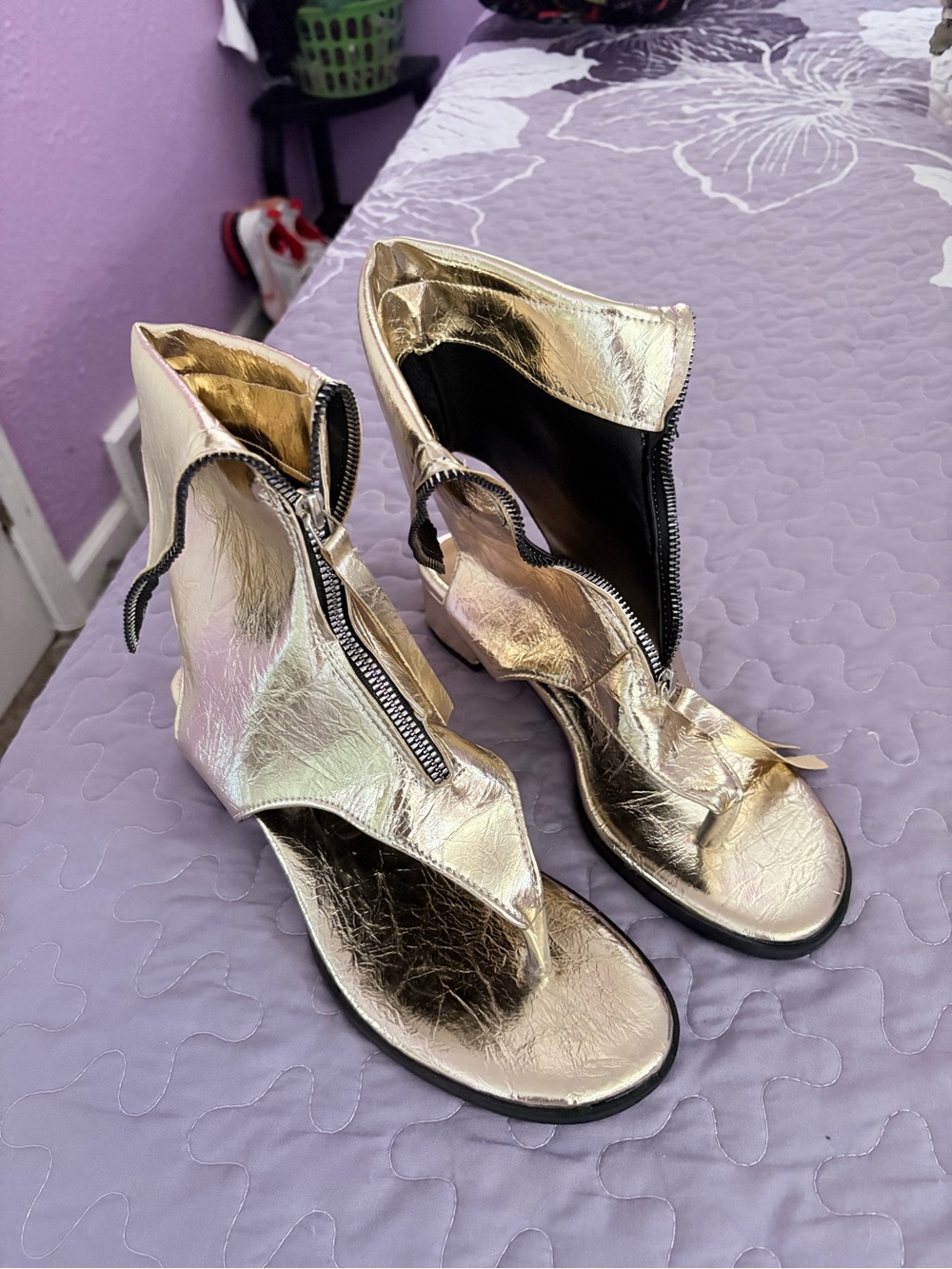 Metallic Gold Women’s Zip-Front Sandal Boots